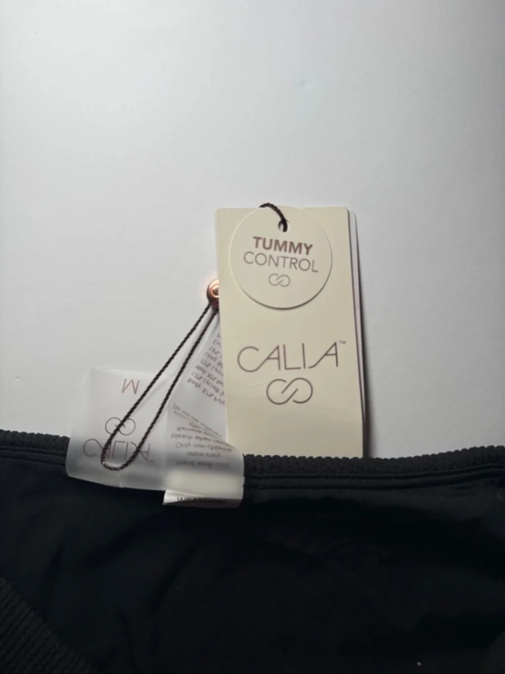 CALIA Women's High Rise Bikini Bottom Medium Black Ribbed Contrast Trim NWT